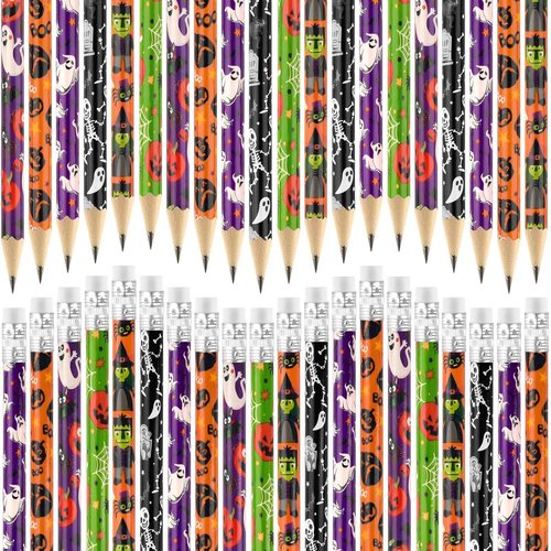 Zuazaor 420 Pieces Halloween Pencils with Eraser Wooden Pencils for School Office Halloween Party Supplies (420)