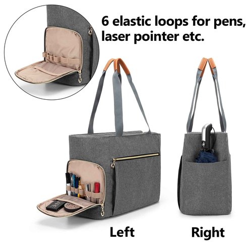CURMIO Large Grey Teacher Work Bag with Scalable File Organizer, Bottom Support Board, Cup Holder, Laptop Compartment, 7 Pockets, Unisex Adults Tote for Teachers