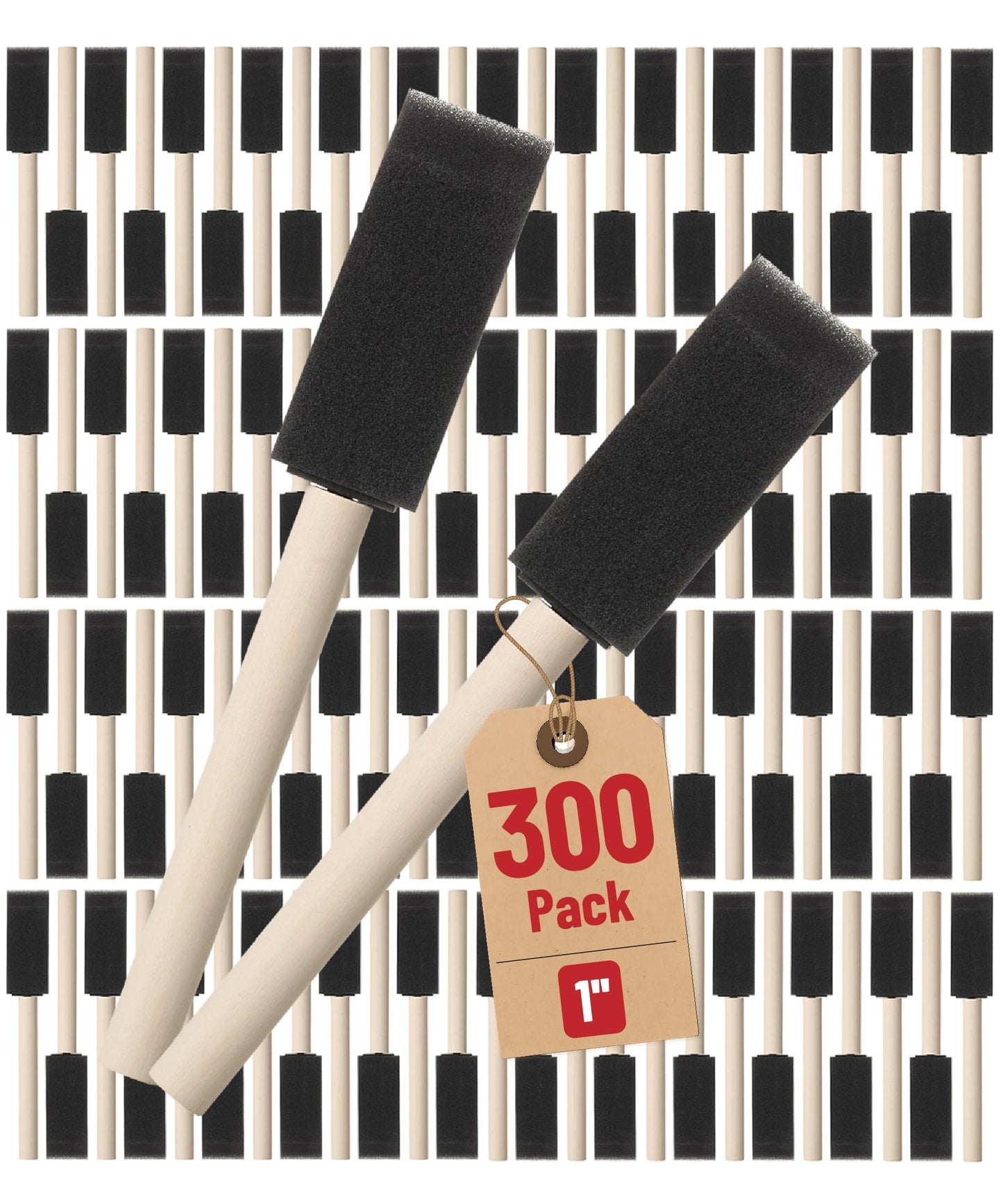Bates- Foam Paint Brushes, 1 Inch, 300 Pack, Foam Brushes for Painting with Lightweight Wooden Handles