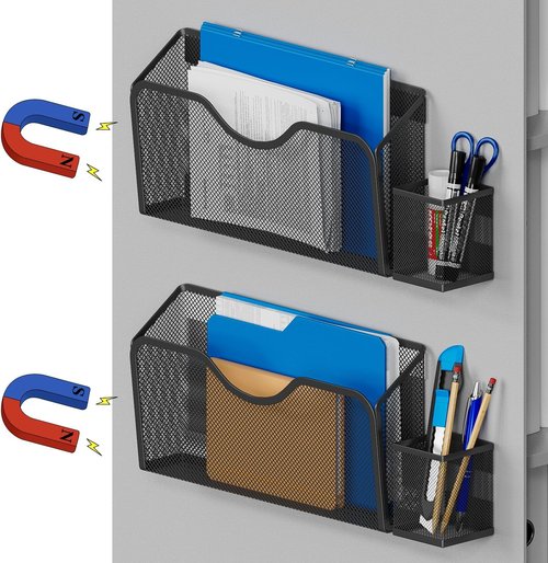 JANE EYRE Magnetic File Holder - 2-Piece Hanging Organizer for Documents & Magazines | No Drilling, Black