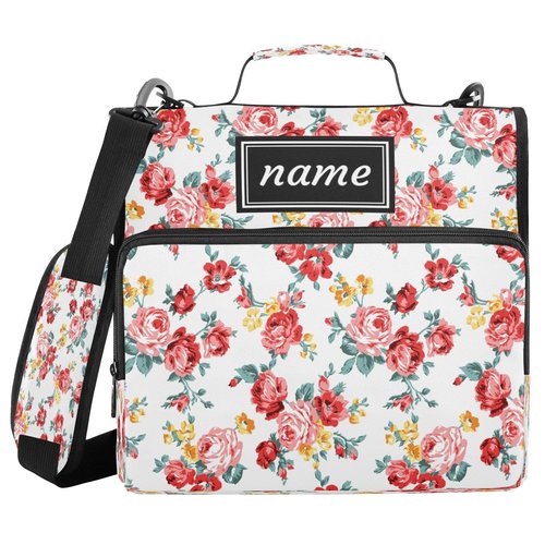 Kcldeci Personalized Zipper Binder 3 Ring，Yellow Pink Red Floral Custom Zipper Binder Organizer 1.5inch for School and Office Expanding File Folder