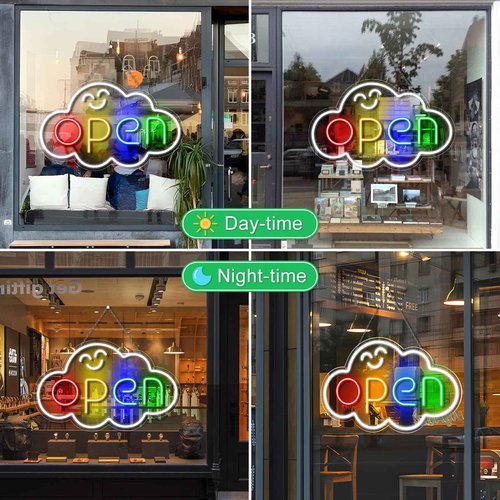 Super Bright Open Signs for Business, 22.8"x 14.5" Large LED Open Neon Sign, Open Sign LED with 12V Adapter & ON/OFF Switch, Light Up Signs for Window Stores Office Bar Cafe Wall Party