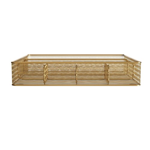 Martha Stewart Ryder Gold Mesh Metal 6 Compartment Large Desk Drawer Organizer for Accessories and Office Supplies