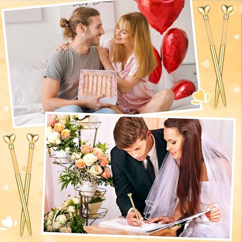 Jetec 50 Pcs Heart Shaped Ballpoint Pens Bulk Operation Christmas Items Wedding Glitter Retractable Metal Pens Black Ink Diamond Crystal Bling Bridal Shower Gifts Office Supplies(Gold)