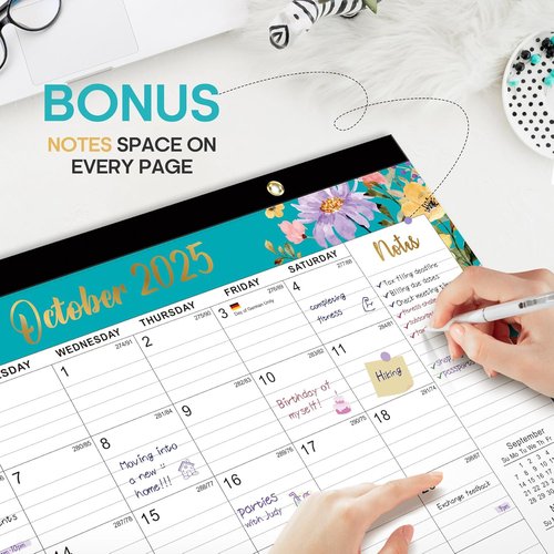 Floral Desk Calendar 2026-2027 | Large 17" x 12" Monthly Planner for Home & Office