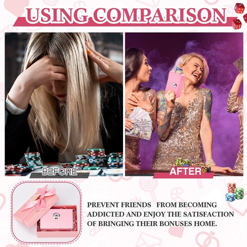CroBlissful 3 Pcs Pink Metal Cash Box for Money Savers Large Slot with 2 Keys and Storage Bag Gift Box, Casino Portable Cash Organizer Pocket Sized Gifts Stops Addictive Urges to Casino Lovers