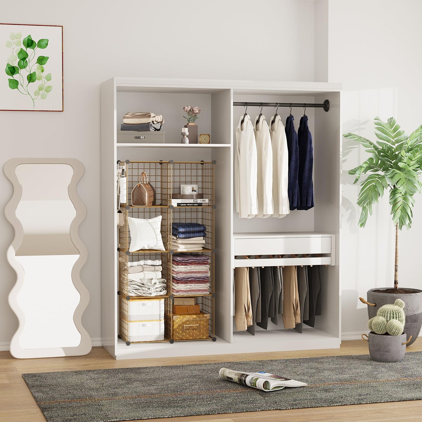 C&AHOME Wire Cube Storage, 8 - Cube Organizer Metal C Grids, Modular Shelves Units, Closet Organizer, Ideal for Home, Office, Living Room, 24.8" L x 12.4" W x 48.4" H, Brown UWCS3008R