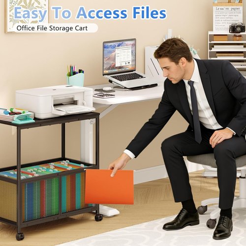 Regine Switzerland Lateral File Cabinet - Mobile Rolling File Cart with Wheels | Black Home Office Organizer