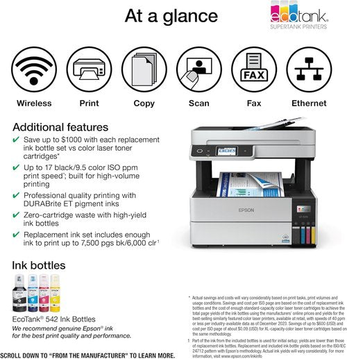 Epson EcoTank Pro ET-5170 Wireless Color All-in-One Printer - Scanner, Copier, Fax & Auto Document Feeder | Large White