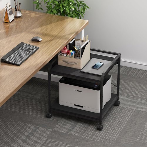 Fannova 2-Tier Under Desk Printer Stand - Height Adjustable Rolling Cart with Storage | Black, 20 Inches Deep