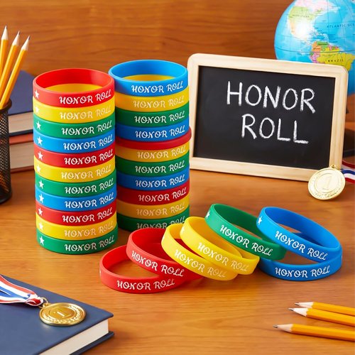 Cunno 100 Pcs Silicone Wristbands - Multicolor Honor Roll Rewards Bracelets for Unisex Gifts