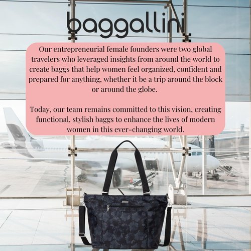 Baggallini Essential Laptop Tote - Work Tote Bag with Laptop Sleeve - Lightweight Travel Crossbody Shoulder Bag for Women, Midnight Garden