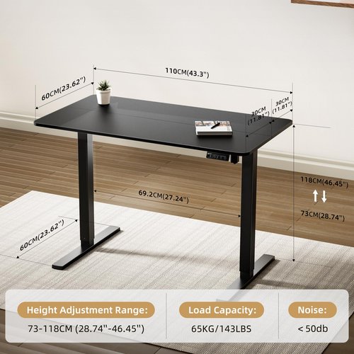 ERGOMAKER 43" Electric Standing Desk, Height Adjustable, Sit Stand Up Desk for Home Office & Computer Workstations, Memory Controller, Black