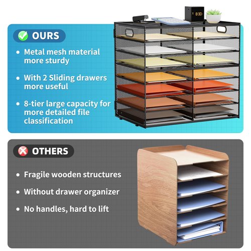 Marbrasse 8 Tier Desktop Literature Organizer, Mesh Paper Organizer Desk Organizers, File Sorter Mail Center Paper Storage Cabinet Classroom Keepers Mailbox for Office Home School, Black