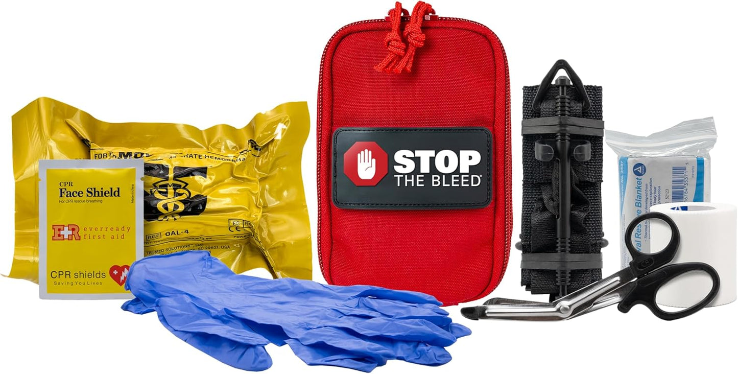 TacMed Solutions Stop The Bleed Kit - Essential Hemorrhage Control with Tourniquet & Bandage, Red Nylon Pouch