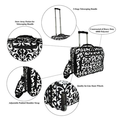 World Traveler Rolling 17-Inch Laptop Briefcase Computer Case, Black Trim Damask, One Size
