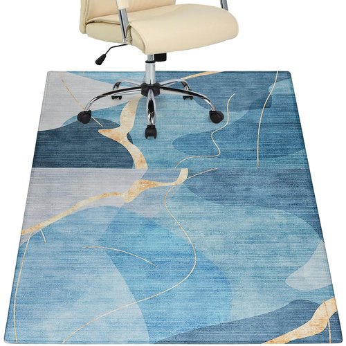 Office Chair Mat, Gsmmatwin 36" x 48" (6mm) Thick Blue Modern Chair Mat, Anti-Slip Under Desk Chair Carpet for Hardwood Floor, Belgian Velvet Surface, Machine Washable Under Desk Rug for Office Home