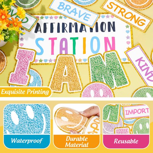 FYSUIMU Boho Smile Face Affirmation Station Bulletin Board Set Positive Sayings Pastel Happy Face Cutouts for Back to School Classroom Chalkboard Wall Decor