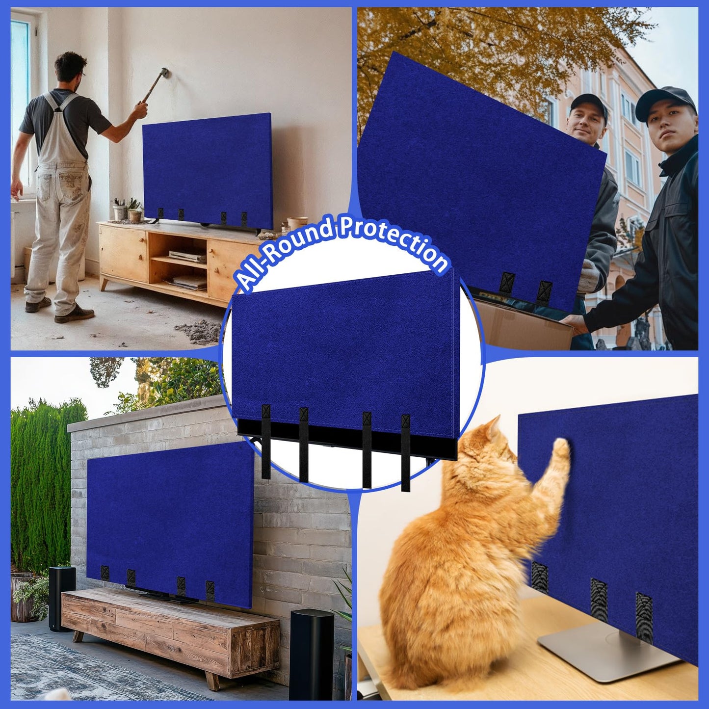 TV Cover for Moving, Fits to 50"- 55" Flat Screen TV Moving Cover, Dustproof Blue Felt TV Screen Covers, Anti-Scratch TV Bags for Moving with Bottom Strap for House Moving, Home Renovation