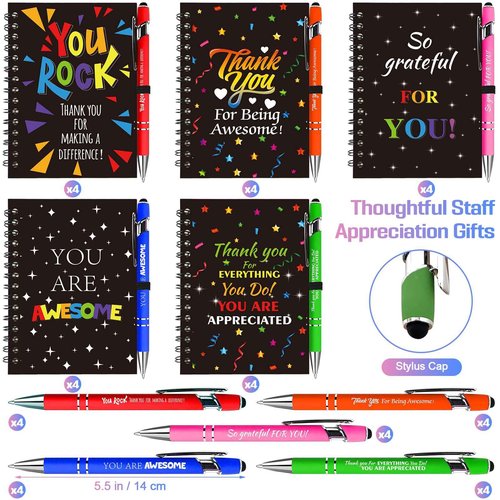 20 Sets Employee Appreciation Gifts Staff Spiral Notebooks Pens Bulk Stylus Cap Team Teachers Thank You Inspiration Journal Coworkers Inspirational Christmas Party Supplies Goodie Bag Stuffers Office