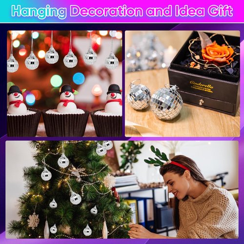Mini Mirror Disco Ball Ornaments: Hanging Disco Ball Silver Party Decorations Set 28 Pack - Small Mirror Balls Decor for Wedding Christmas Birthday Cake Topper (1.2/1.6/2/2.4 Inch)