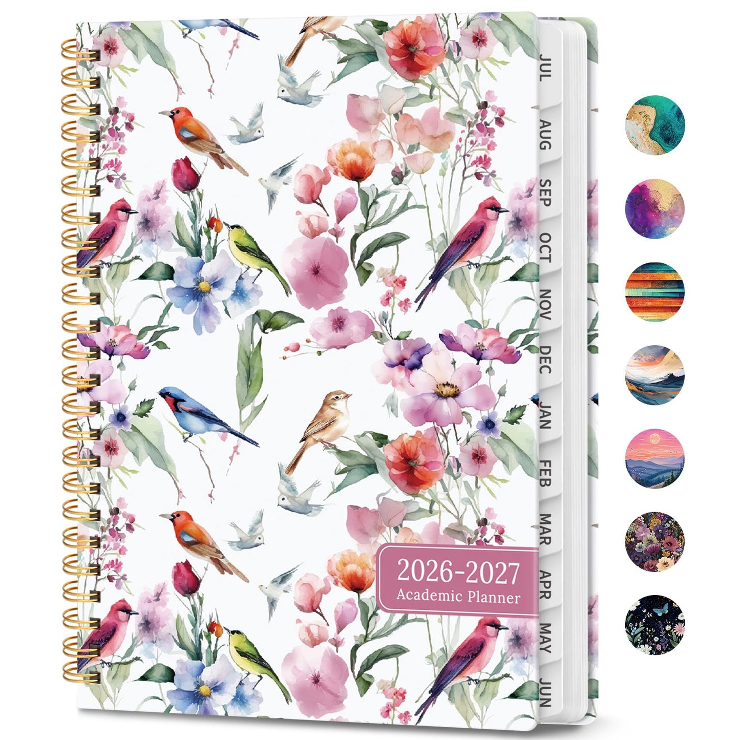 Academic Planner 2026-2027, Weekly and Monthly Calendar Book, July 2026 – June 2027, Hardcover Planner with Tabs, Perfect for Teachers, Students, Women & Men, A4 (8.5" x 11") - Songbird Bloom