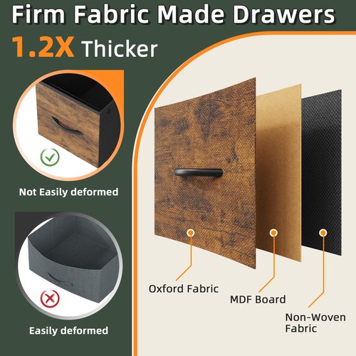 HIGDBFE 4 Drawer Lateral File Cabinet, Mobile Filing Cabinet for Large Printer, Home Office Functional Small Office Storage Cabinet & Printer Stand, Fabric Drawer, Fits Letter/A4, Rustic Brown