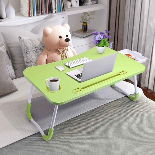 Slendor Lap Desk with Tablet Slot, Foldable Laptop Table with Storage Drawer for Bed，Portable Bed Desk for Laptop, Computer Tray with Cup Holder Notebook Stand Reading Holder for Couch Floor, Green