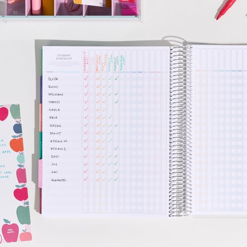 Erin Condren 12-Month Teacher Lesson Planner (Aug 2025 - Jul 2026), 8.5" x 11" Spiral Weekly and Monthly Teacher Planner, Teach Colorful Covers, Hexagon Theme, Horizontal Layout, Platinum Coil
