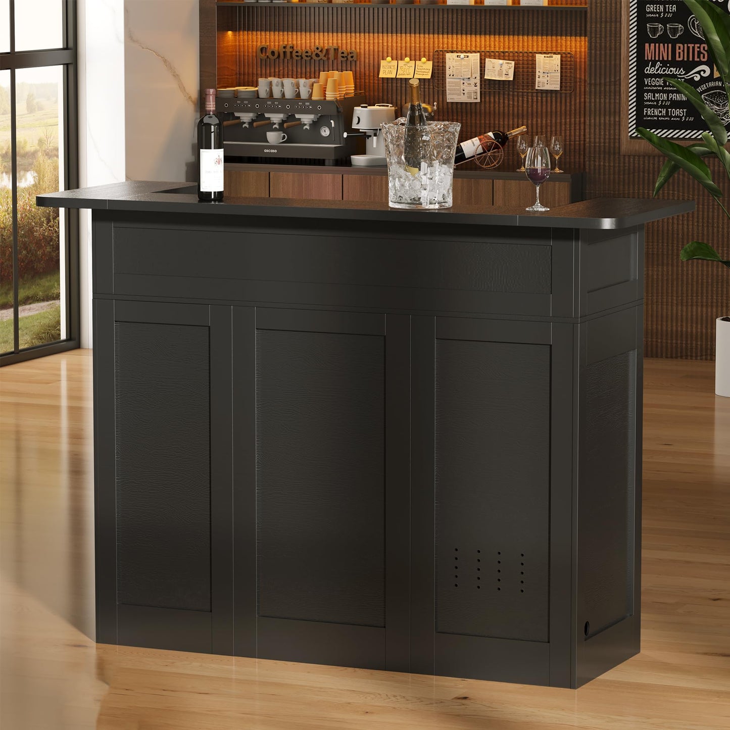 Lurinthal Home Bar Unit with Mini Fridge Space, Liquor Bar Cabinets with Storage Shelves, Drawer, Wine Glasses Holder, Mini Fridge Cabinet with Storage, Basement Bar for Home, Living Room
