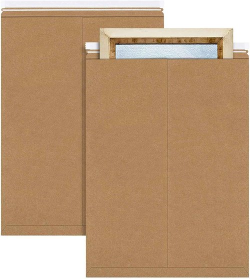 APQ Supply Natural Brown Kraft Rigid Mailers, 20 x 27 Inches. Pack of 5 Paperboard Envelopes. Sturdy Stay Flat Mailers with Self-Seal Closure. Recyclable Hard Envelopes for Mailing. Stayflat Mailer