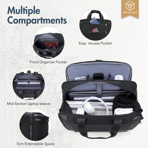 Lekebobor Rolling Laptop Bag - Rolling Laptop Briefcase on Wheels for Women/Men Fits Up to 15.6Inch, Water Resistant for Travel Work and Business (Black)