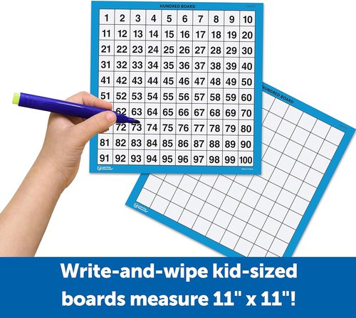 Learning Resources Laminated Hundred Boards - 10-Piece Dry-Erase Math Counting Aid for Kids