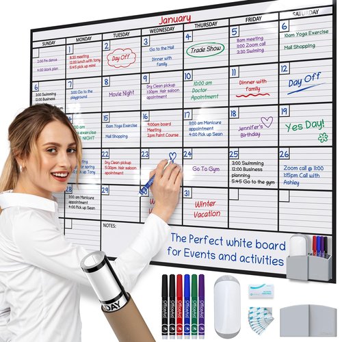 Large Dry Erase Calendar for Wall, 36x48, Large Wall Calendar Dry Erase, Big White Board for Office, Home & School, Giant Erasable Whiteboard, Jumbo Monthly Undated Reusable White Board Planner