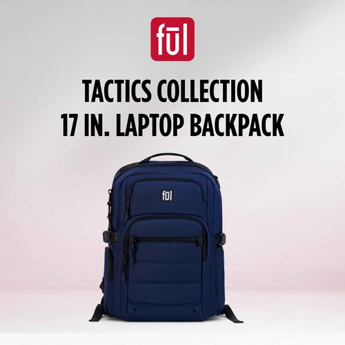 FUL Tactics Collection 17 Inch Laptop Backpack, Division Padded Computer Bag for Commute or Travel, Navy, One Size