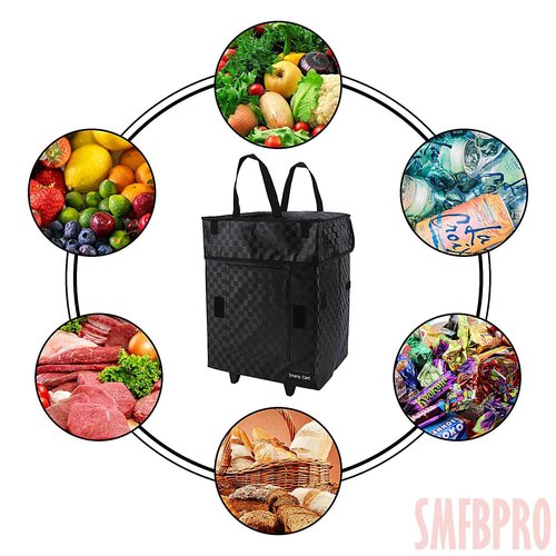 Smfbpro Folding Portable Rolling Crate Handcart, Smart Cart with Telescopic Handle, Collapsible Rolling Utility Basket for Supermarket & Teacher Shopping, Moving Grocery