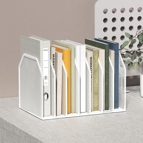FANXIYQ Vertical File Organizer for Desk - Metal Mesh File Holder with 7 Compartments, File Folder Rack & Document Storage Stand, File Sorter for Office/Home/School Use - 12.8" x 8.5" x 7.9"