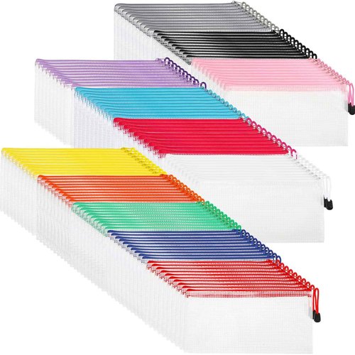 Sherr 120 Pcs Mesh Zipper Pouch Bulk Pencil Pouches 9.45'' x 4.53'' Small Clear Mesh Bags with Zipper A6 Waterproof File Bag Pencil Case for School Office Travel Organization(White)