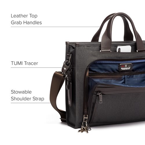 TUMI Slim Deluxe Portfolio - Ballistic Nylon Briefcase for Men & Women - Stylish Organizer Briefcase for Business & Travel - Anthracite