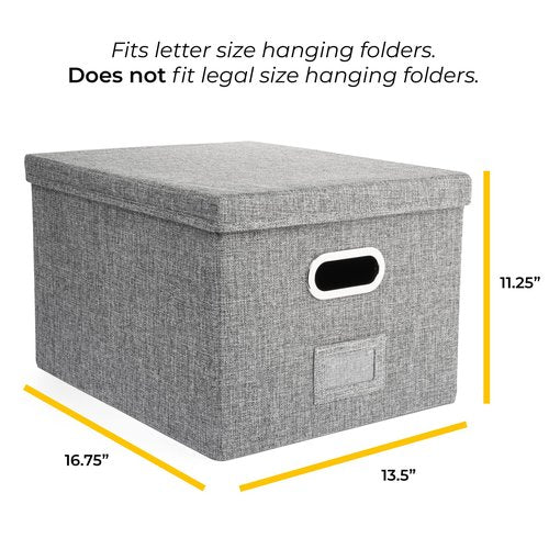 Alfion Hanging File Box 2-Pack | Portable Office Organizer with Lid, Handles, Metal Frame for Letter Size Folders (Gray)