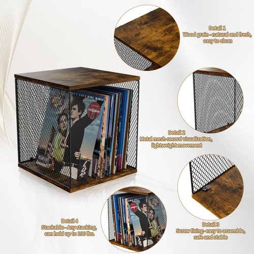 2 Cubes of Record Holder Shelf Storage Furniture - DIY Stackable 80-110 Vinyl Album Visualize Storage Box Cube - Natural Wooden Organizer Crate Cabinet