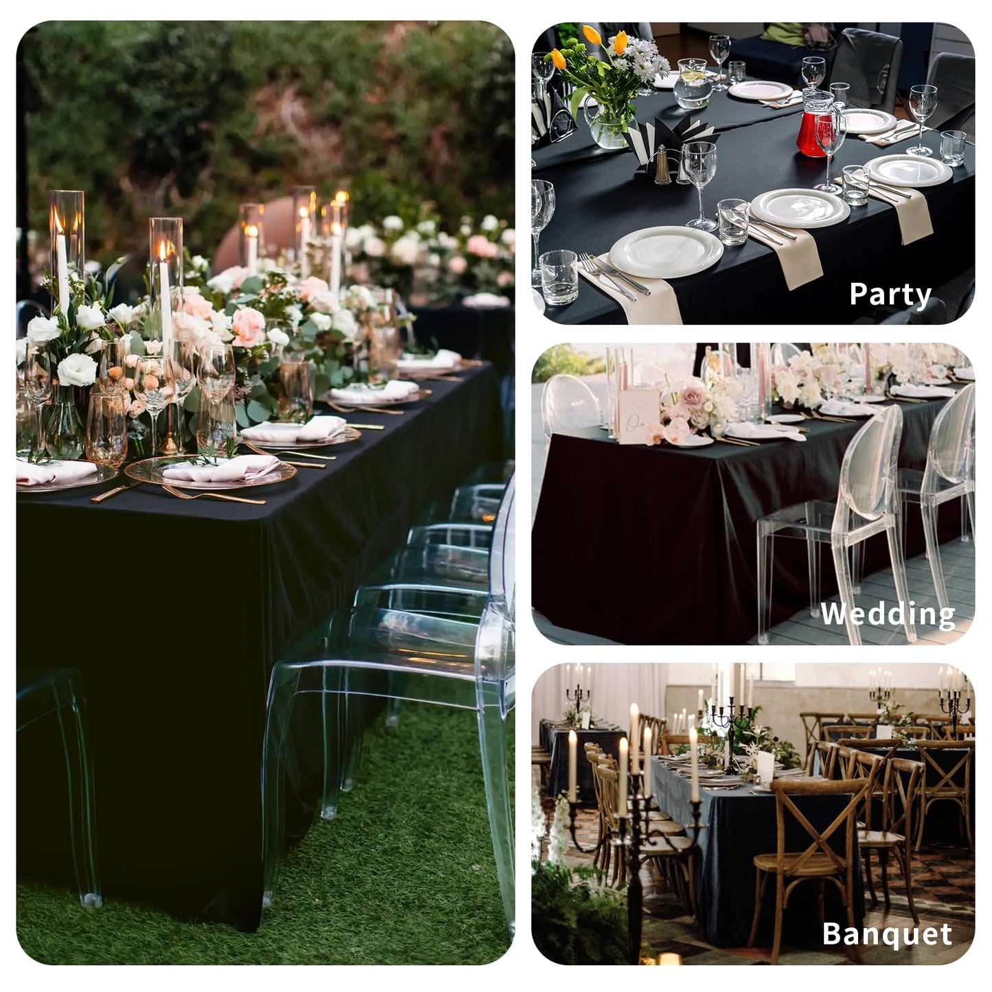 Fixwal Fitted Tablecloth Black Table Cloths for 4 Foot Rectangle Tables 2 Pack Table Cover for Folding Table Trade Show, Craft Show, Parties, Wedding, 48 x 24 Inch