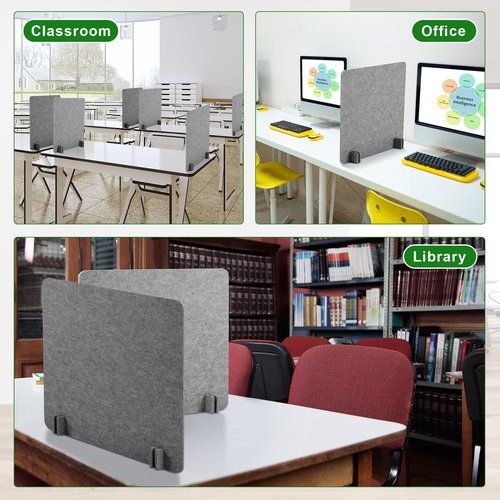 Kisston 6 Pack Acoustic Desk Divider Desk Partition 24 x 24" Stand Up Freestanding Desk Privacy Panel Noise and Visual Distractions Reducing Table Divider for Student Reception Area Office(Light Gray)
