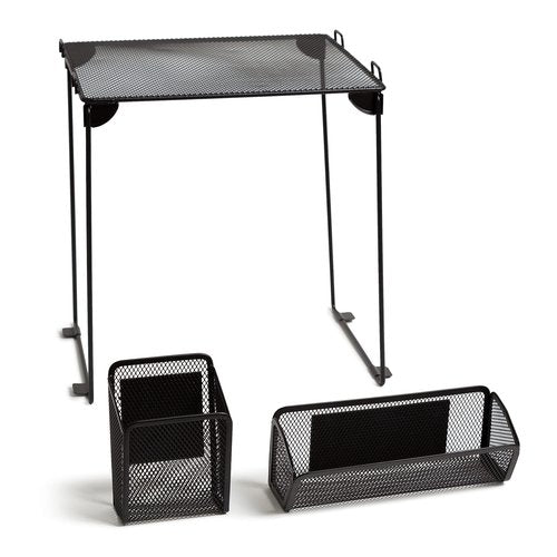 U Brands Black Mesh Locker Organization Kit, Includes Magnetic Cup, Folding Shelf and Bin, 3 Pieces