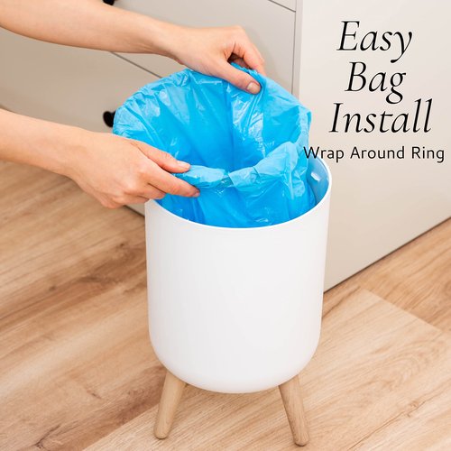 Earth & Mango Small Bathroom Trash Can with Lid, Small Bathroom Garbage Can with Plant Style Lid, 1.8 Gallon, White, Perfect for Bedroom, Office, and Bathrooms, Trash Bin That Looks Like a Plant