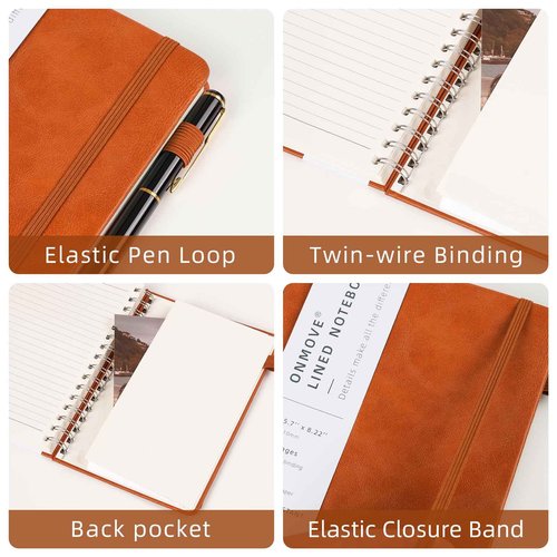 OnMove Spiral Notebooks Journal for Women Men 12 Pack Bulk Leather Hardcover with Pen Holder A5 160 Pages 100 GSM Thick Paper for Work School Lined Brown