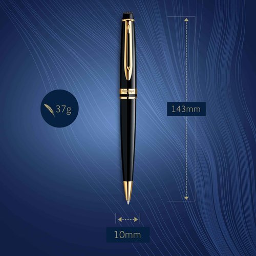 Waterman Expert Ballpoint Pen, Black with Golden Trim, Medium Tip, Blue Ink, Gift Box