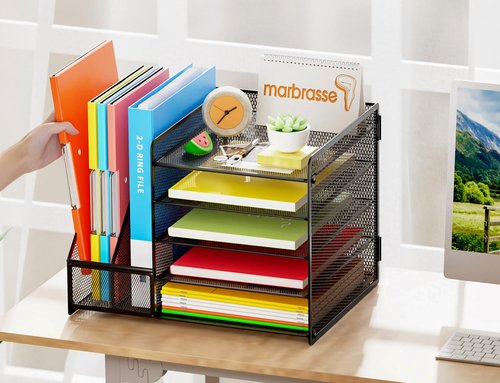 Marbrasse Wooden Desk Organizer Multi-Functional DIY Pen Holder + Desk Organizer with File Holder