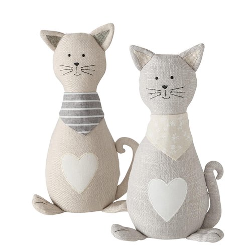 WHW Whole House Worlds Cat Door Stops, Set of 2, Grey and White Woven Fabric, Black Embroidery Cotton, Linen, Polyester, & Filling, Weighted Prop, 12.5 Inches, 2.75 lbs.
