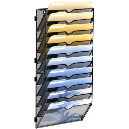 DALTACK Wall File Organizer, 10 Tier Hanging File Organizer, Mail Organizer Wall Mounted for Papers Folders Clipboard Magazine, Office Cubicle Organization & Storage, Assembly Needed, Mesh Black